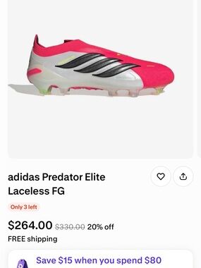 adidas Predator Elite Laceless FG Kids Soccer Cleats - Pink/White brand new size